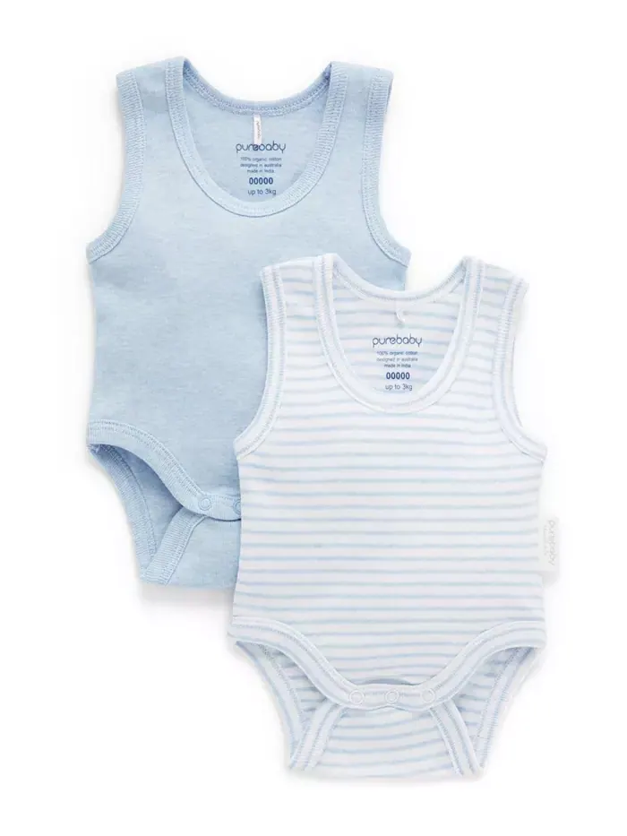 Боди для мальчиков из ребристой ткани, 2 шт Purebaby — без цвета