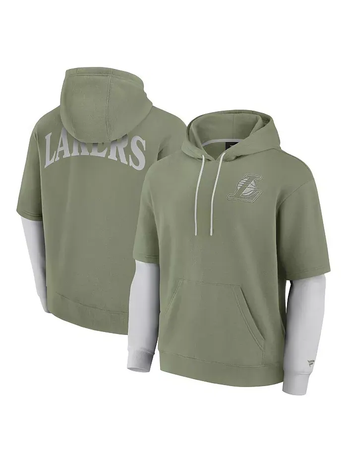 Мужская оливковая толстовка с капюшоном Los Angeles Lakers Elements Sleek Pullover Hoodie Fanatics — изображение 1 из 3