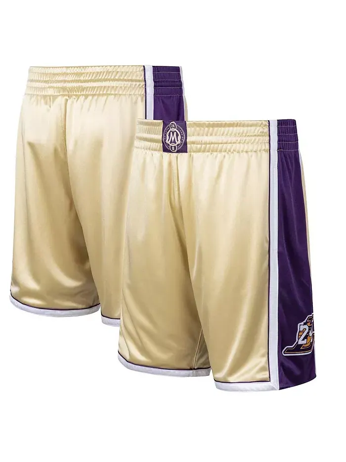 Мужские шорты Los Angeles Lakers Hardwood Classics в золотистом оттенке, посвященные зачислению — изображение 1 из 4