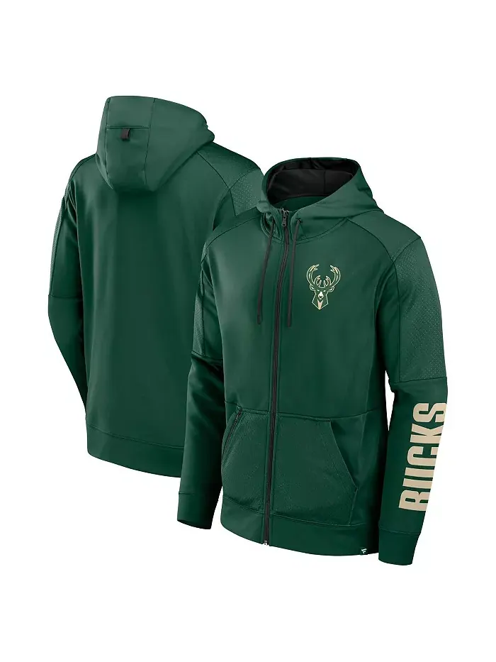 Мужская производительная худи с молнией Milwaukee Bucks Baller Defender цвета хаки Fanatics — изображение 1 из 3