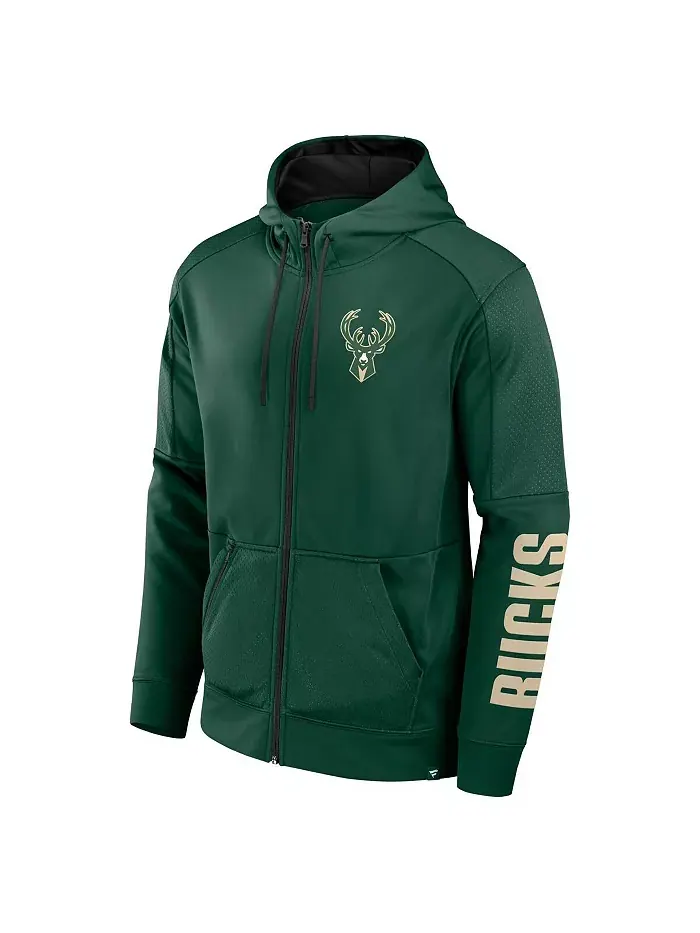Мужская производительная худи с молнией Milwaukee Bucks Baller Defender цвета хаки Fanatics — изображение 3 из 3