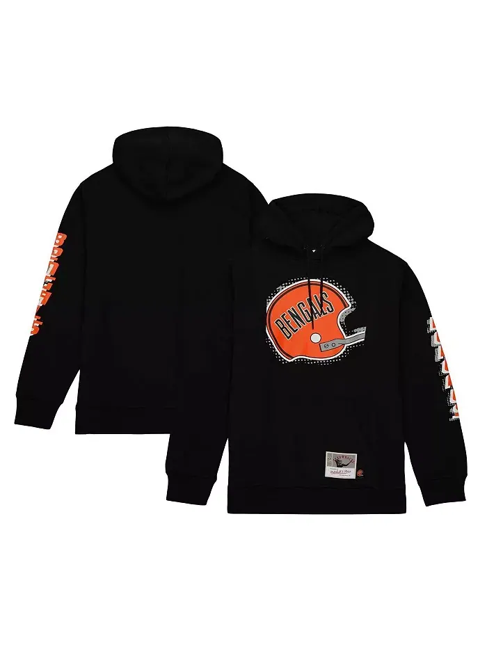 Мужская черная толстовка с капюшоном Cincinnati Bengals Gridiron Classics Big Face 7.0 Mitchell & — изображение 1 из 4