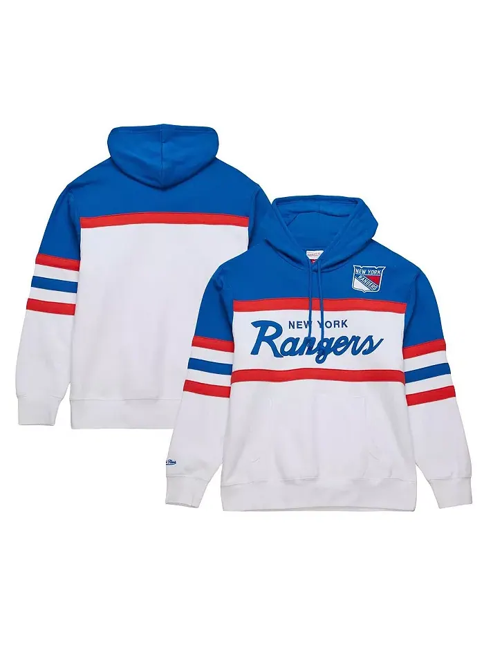 Мужская бело-голубая толстовка с капюшоном New York Rangers Head Coach Mitchell & Ness — изображение 1 из 4