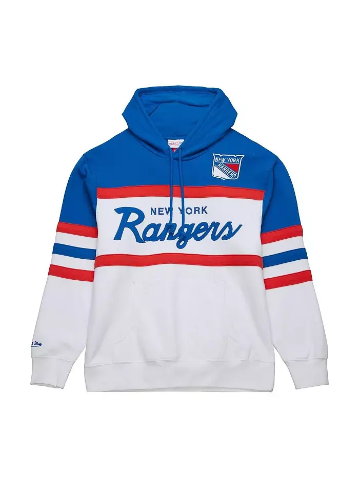 Мужская бело-голубая толстовка с капюшоном New York Rangers Head Coach Mitchell & Ness — изображение 2 из 4