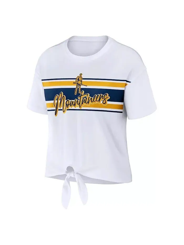 Женская белая укороченная футболка West Virginia Mountaineers в полоску спереди с узлом Wear By — изображение 2 из 3