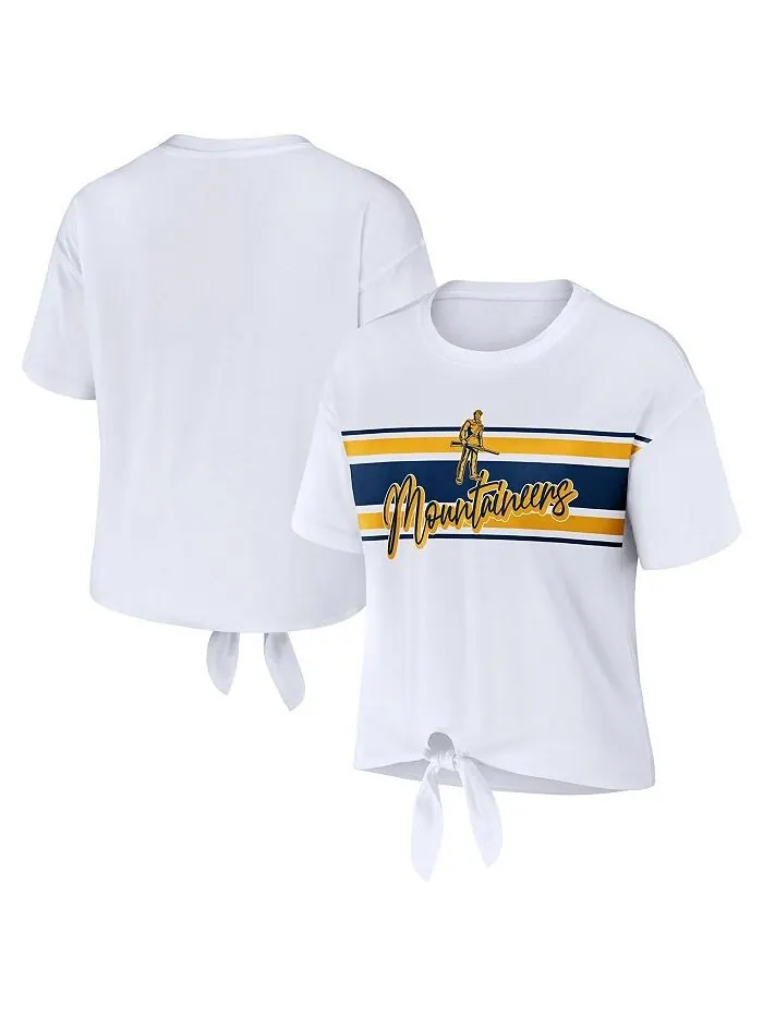 Женская белая укороченная футболка West Virginia Mountaineers в полоску спереди с узлом WEAR by — изображение 1 из 3, белый