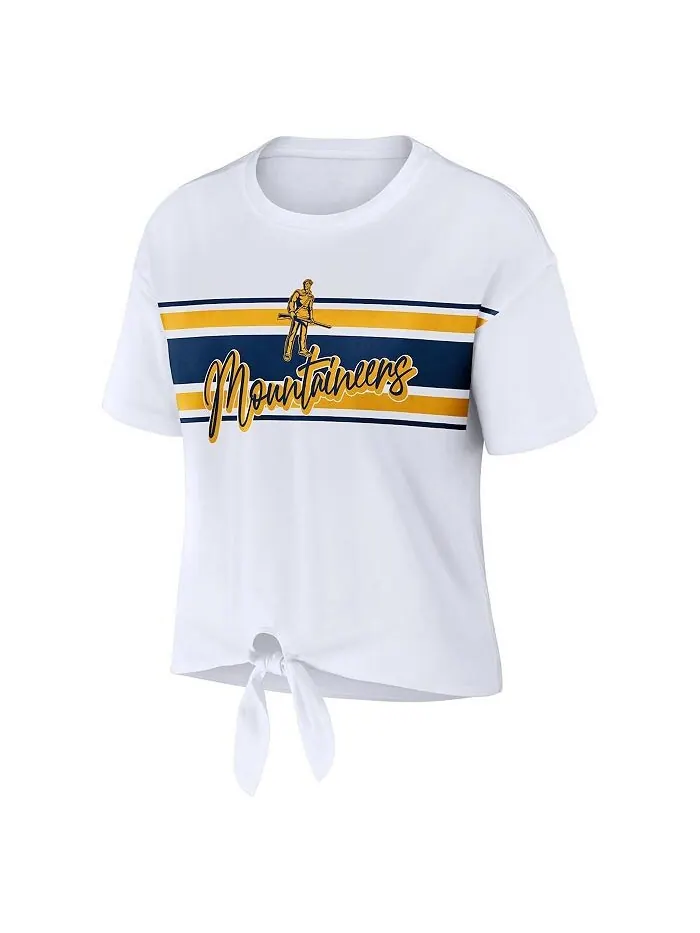 Женская белая укороченная футболка West Virginia Mountaineers в полоску спереди с узлом WEAR by — изображение 2 из 3, белый