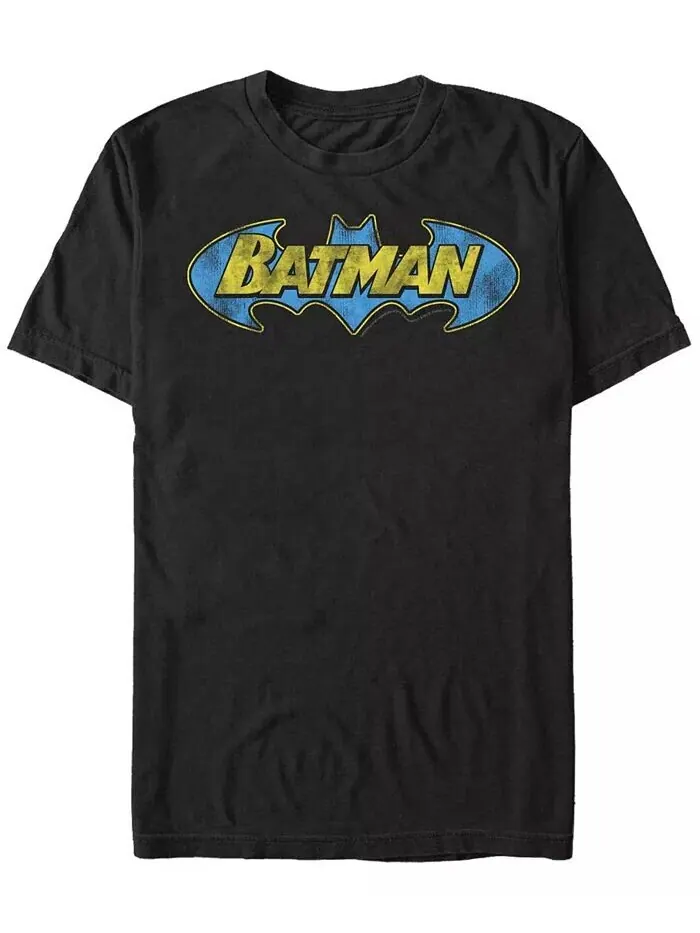 Мужская футболка DC Batman Classic с коротким рукавом и логотипом с эффектом потертости и надписью — изображение 1 из 1