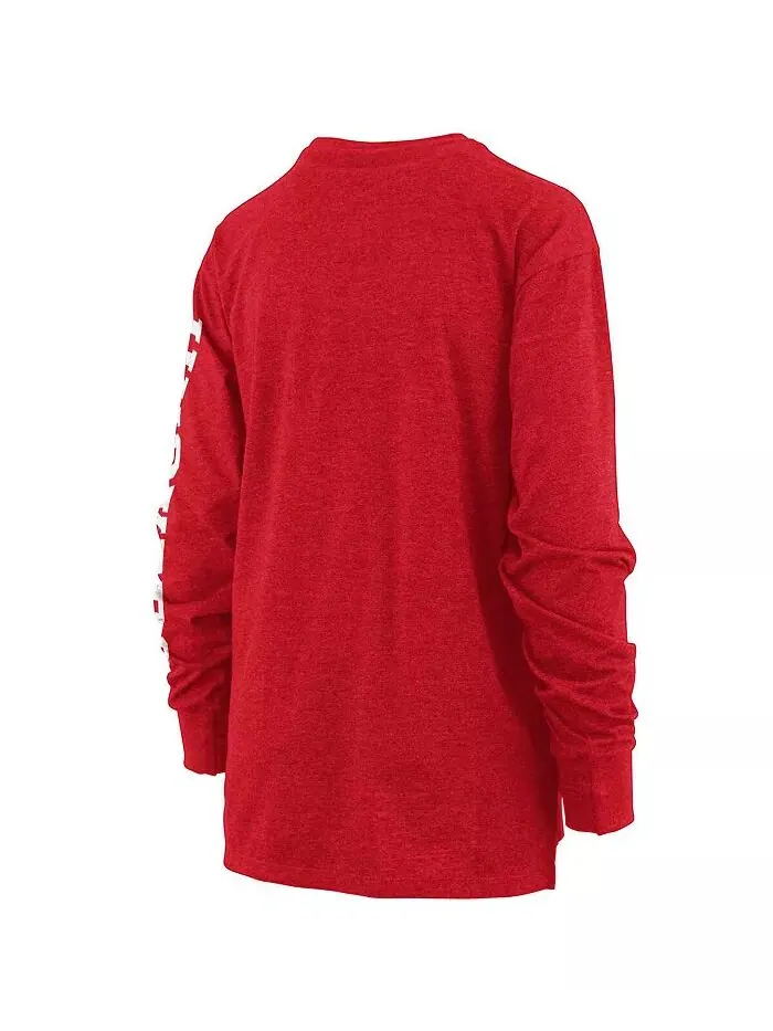 Женская футболка с длинным рукавом Heathered Scarlet Nebraska Huskers Two-Hit Canyon Pressbox — изображение 3 из 4