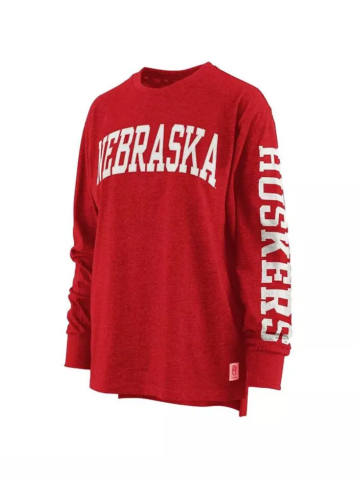 Женская футболка с длинным рукавом Heathered Scarlet Nebraska Huskers Two-Hit Canyon Pressbox — изображение 4 из 4