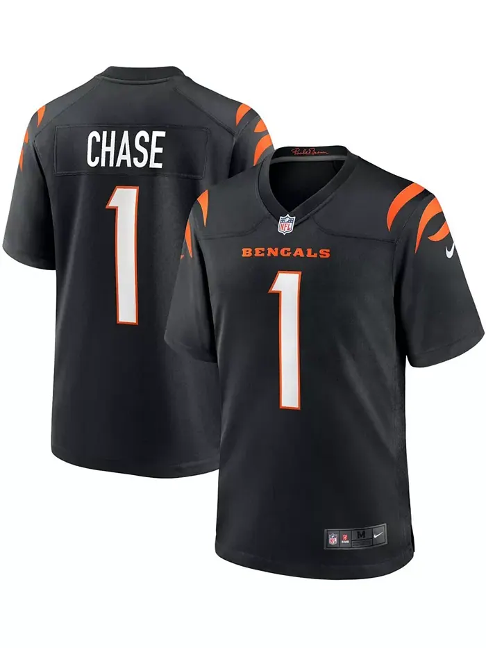 Мужская игровая футболка Ja'Marr Chase черного цвета Cincinnati Bengals, выбор в первом раунде — изображение 1 из 3