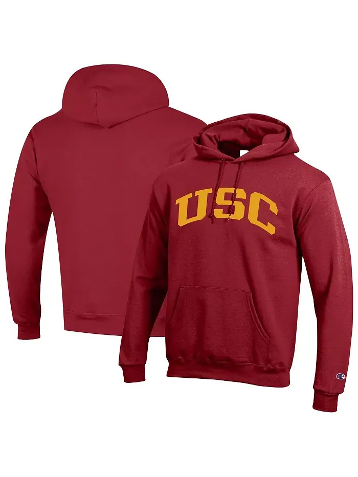 Мужская базовая флисовая толстовка с капюшоном Cardinal USC Trojans с арочным принтом Champion