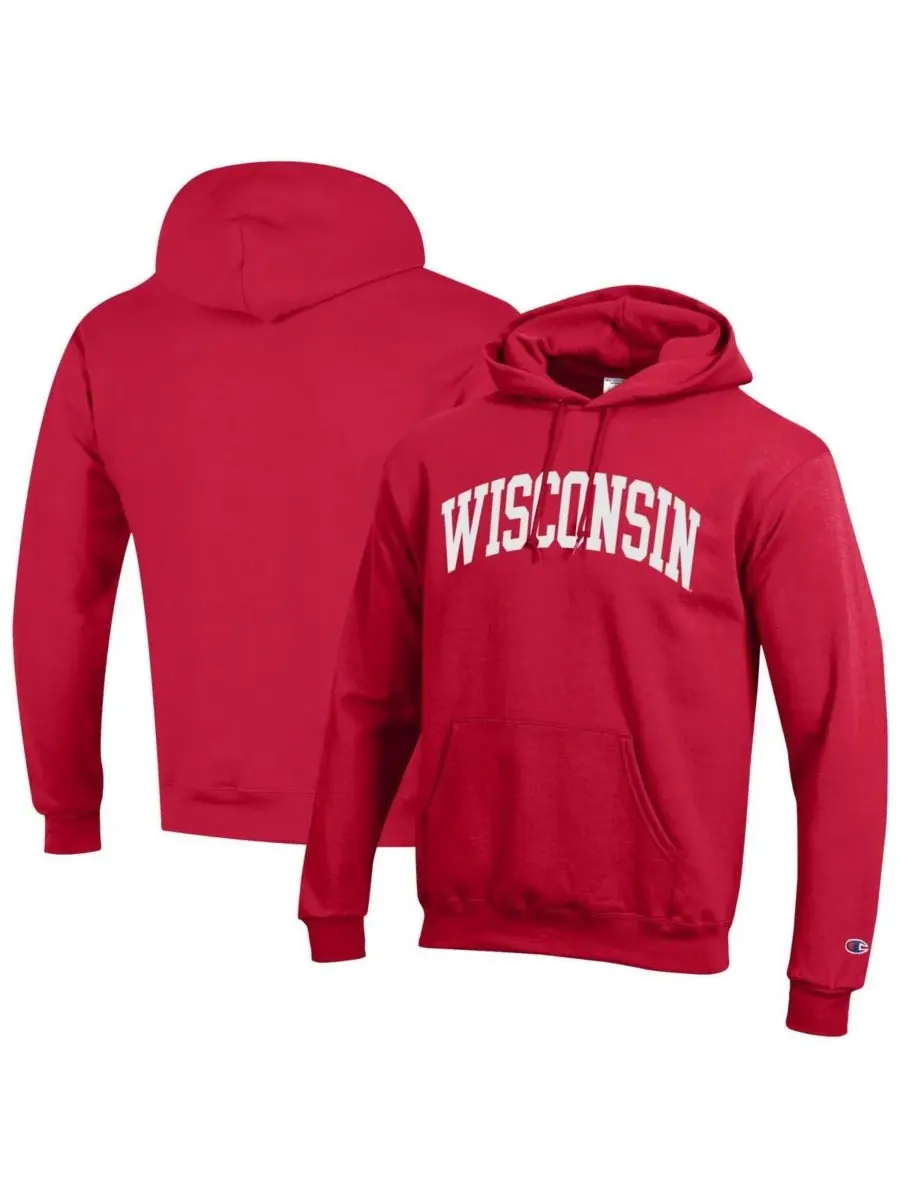 Champion Мужская красная толстовка с капюшоном из флиса с символикой команды Wisconsin Badgers — изображение 1 из 3, красный