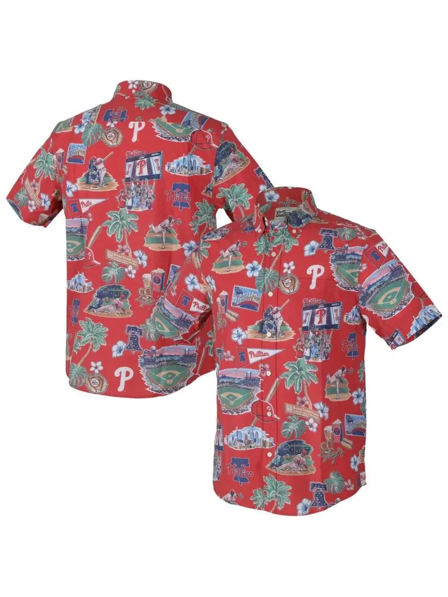 Reyn Spooner Мужская красная рубашка Philadelphia Phillies Scenic Tri-Blend на пуговицах — изображение 1 из 3, красный