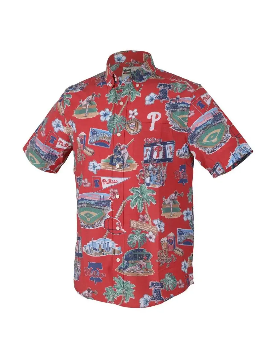 Reyn Spooner Мужская красная рубашка Philadelphia Phillies Scenic Tri-Blend на пуговицах — изображение 2 из 3, красный
