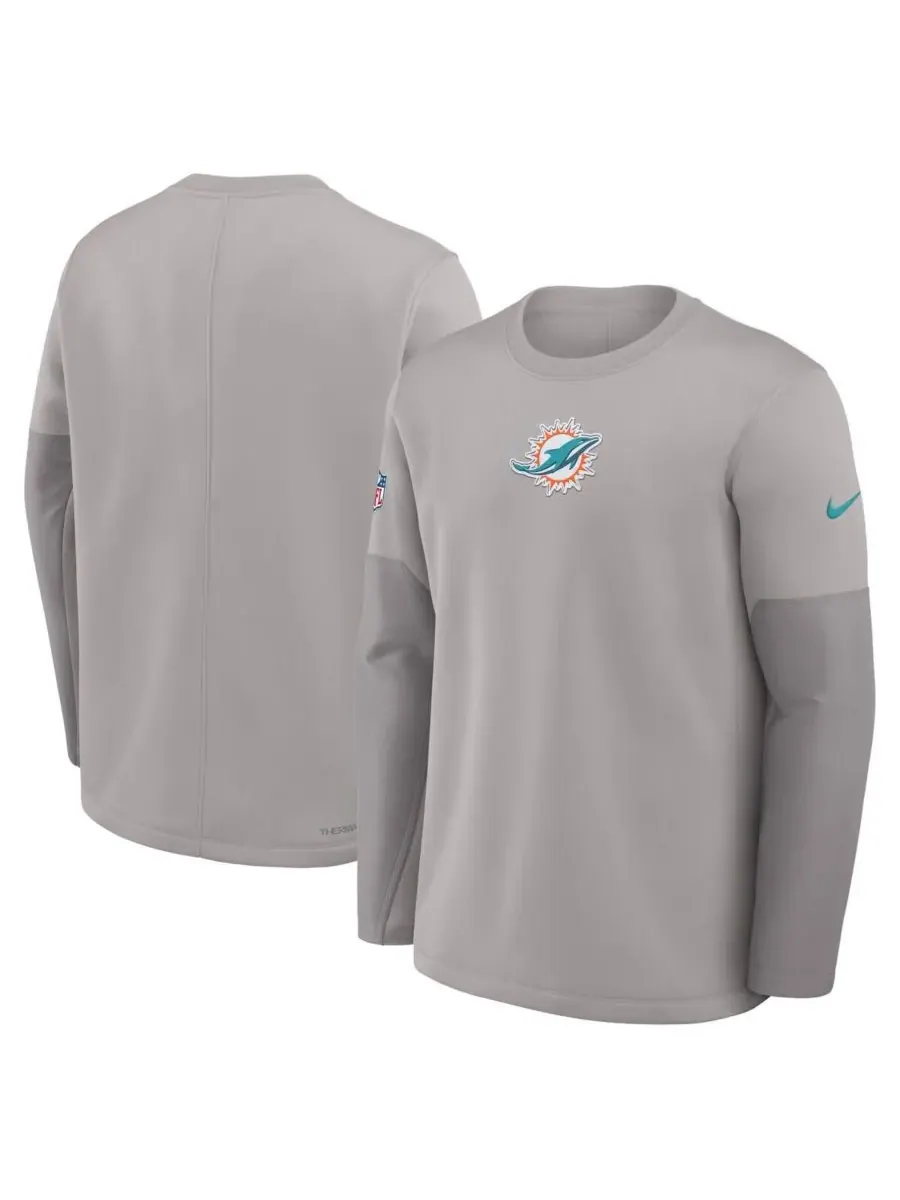 Nike Мужская серая футболка с длинным рукавом Miami Dolphins Sideline Scripted to Win Performance — изображение 4 из 5, серый