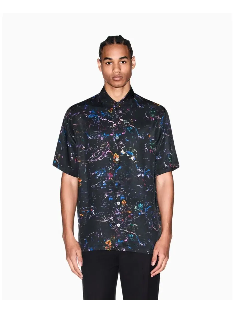 Мужская шелковая рубашка с коротким рукавом и принтом на пуговицах A|X Armani Exchange, Flower Print