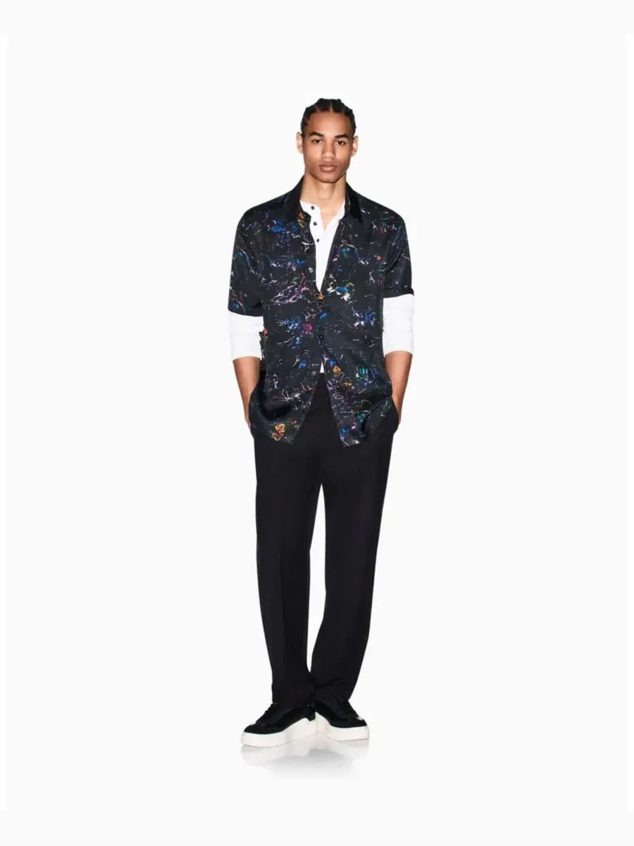 Мужская шелковая рубашка с коротким рукавом и принтом на пуговицах A|X Armani Exchange, Flower Print — изображение 2 из 5