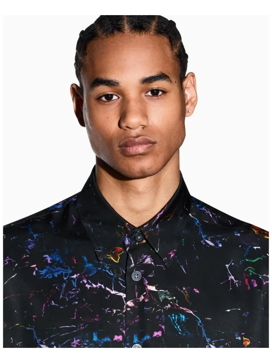Мужская шелковая рубашка с коротким рукавом и принтом на пуговицах A|X Armani Exchange, Flower Print — изображение 4 из 5