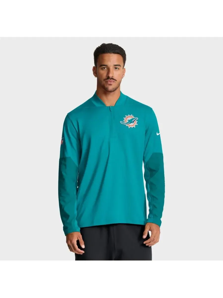 Мужской пуловер Aqua Miami Dolphins Sideline Dri-FIT с половинной молнией Nike — изображение 1 из 5, голубой