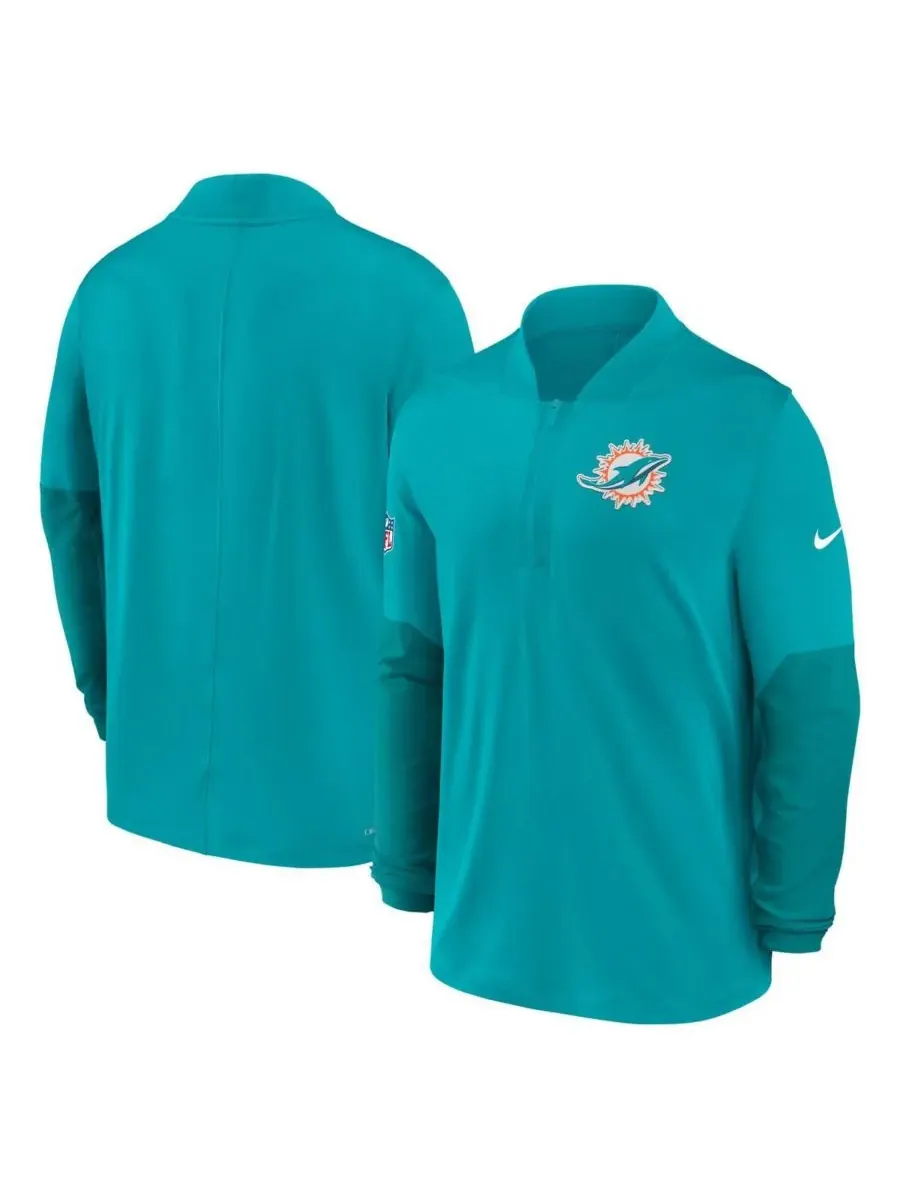 Мужской пуловер Aqua Miami Dolphins Sideline Dri-FIT с половинной молнией Nike — изображение 4 из 5, голубой