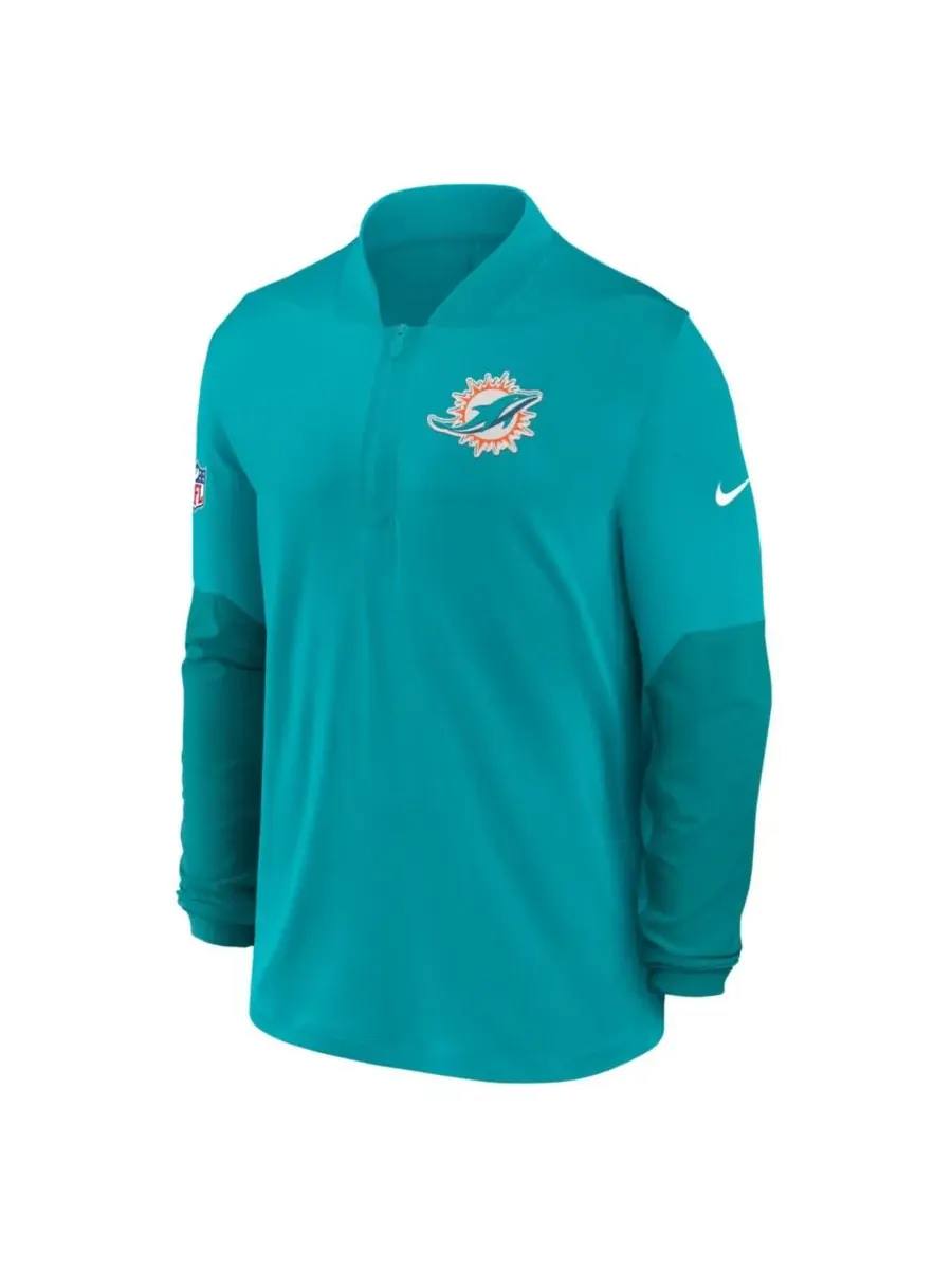 Мужской пуловер Aqua Miami Dolphins Sideline Dri-FIT с половинной молнией Nike — изображение 5 из 5, голубой
