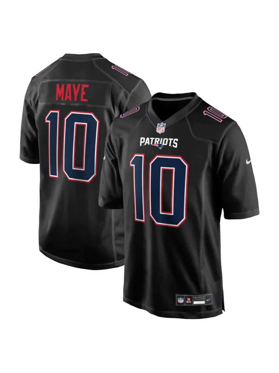 Nike Мужская игровая футболка Drake Maye Carbon Black New England Patriots — изображение 1 из 3, черный