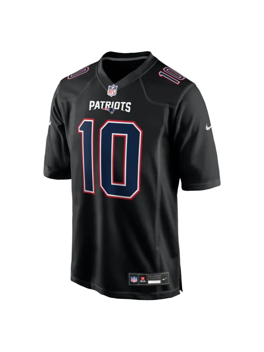 Nike Мужская игровая футболка Drake Maye Carbon Black New England Patriots — изображение 2 из 3, черный