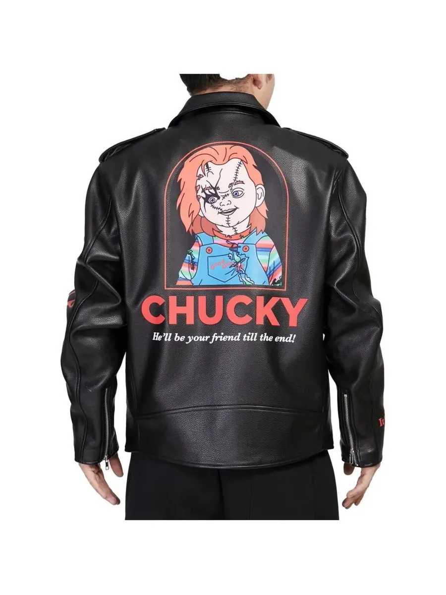 Freeze Max Мужская черная байкерская куртка Chucky Wanna Play на молнии — изображение 4 из 4, черный