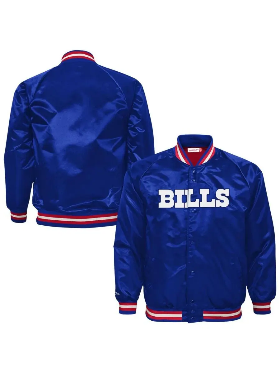 Легкая атласная куртка Royal Buffalo Bills на кнопках для мальчиков и девочек Mitchell & Ness — изображение 1 из 3