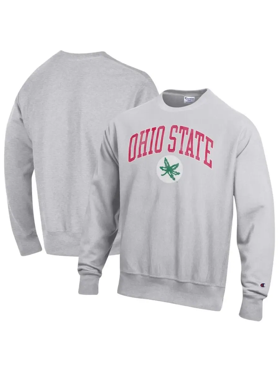 Мужская серая толстовка с круглым вырезом и логотипом Ohio State Buckeyes, выполненная в технике — изображение 1 из 3, серый