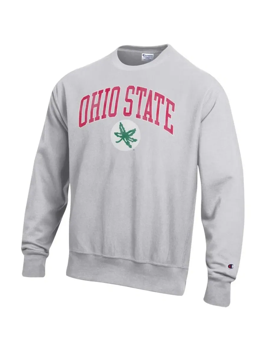 Мужская серая толстовка с круглым вырезом и логотипом Ohio State Buckeyes, выполненная в технике — изображение 3 из 3, серый