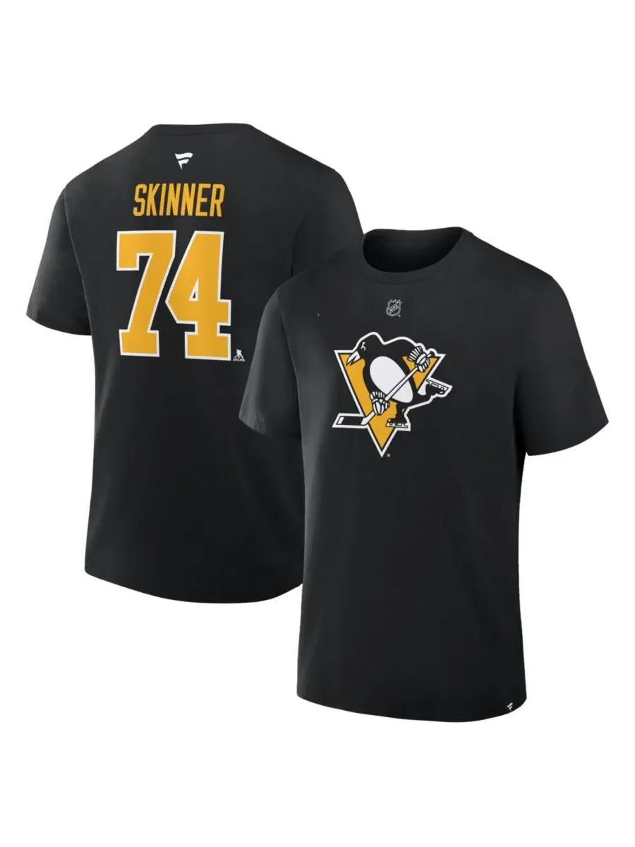 Мужская черная футболка Stuart Skinner Pittsburgh Penguins Authentic Stack с именем и номером — изображение 1 из 3, черный