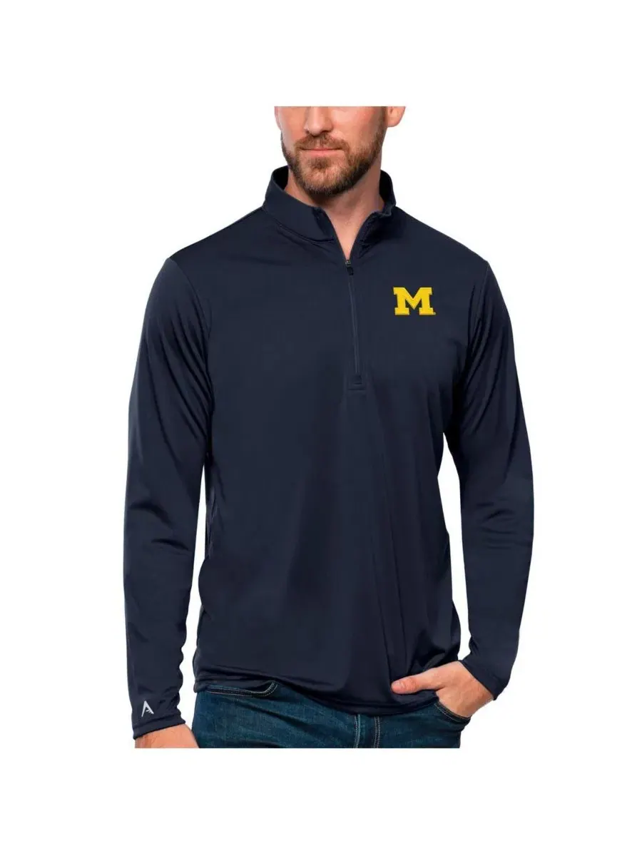 Мужская темно-синяя футболка на молнии с символикой команды Michigan Wolverines Tribute Antigua — изображение 1 из 1