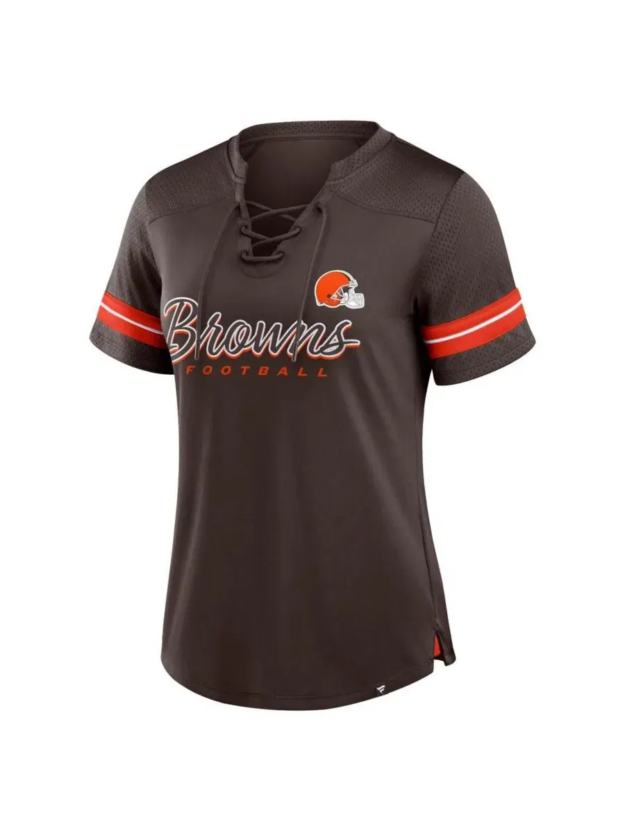 Женская коричневая футболка на шнуровке с надписью "Cleveland Browns Play Script" Fanatics — изображение 2 из 3, коричневый