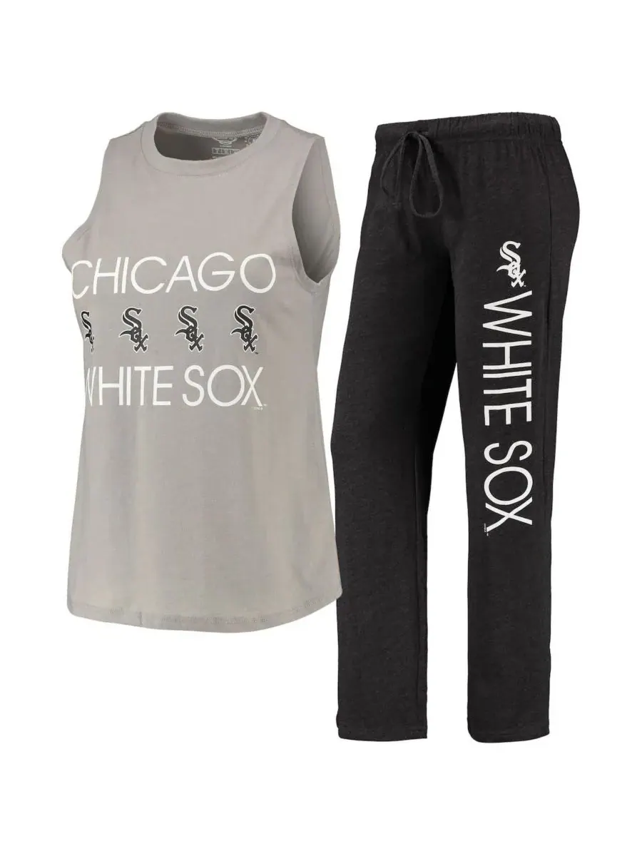 Concepts Sport Женский комплект для сна: черная/серая майка и брюки с принтом Chicago White Sox — изображение 1 из 4
