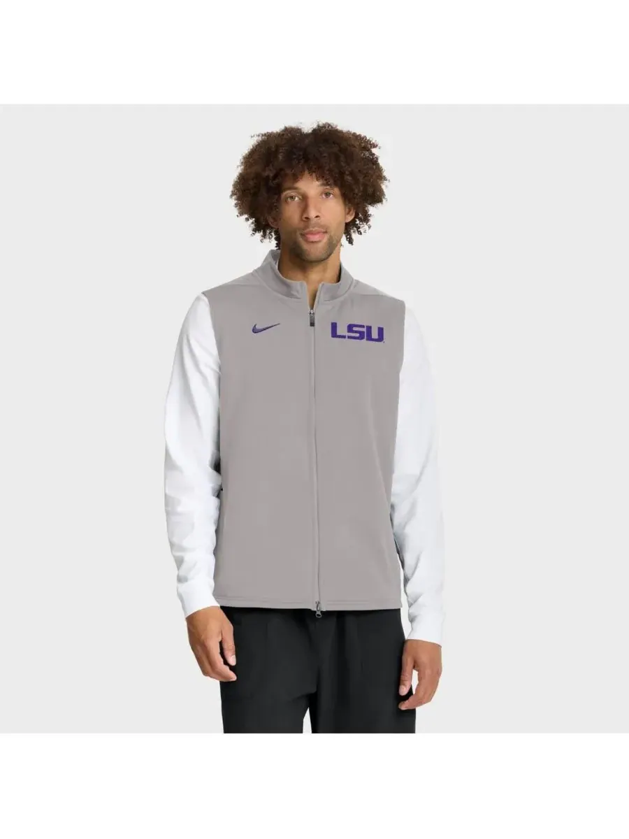 Nike Мужской серый жилет на молнии LSU Tigers Primetime Victory Performance — изображение 1 из 4