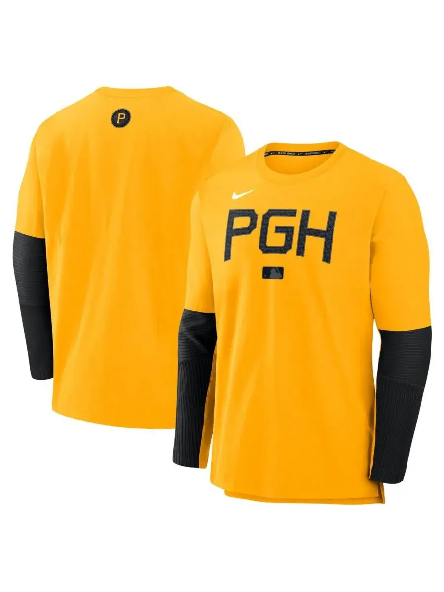 Мужская золотистая футболка с длинным рукавом Pittsburgh Pirates Authentic Collection City Connect — изображение 1 из 3
