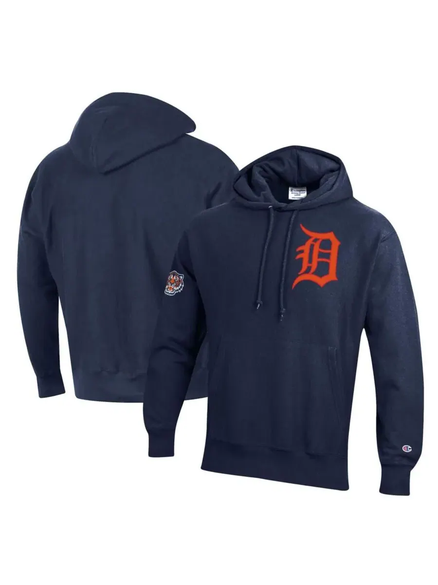 Худи с вышитым шерстяным патчем Champion Reverse Weave, Detroit Tigers — изображение 1 из 3, темно-синий