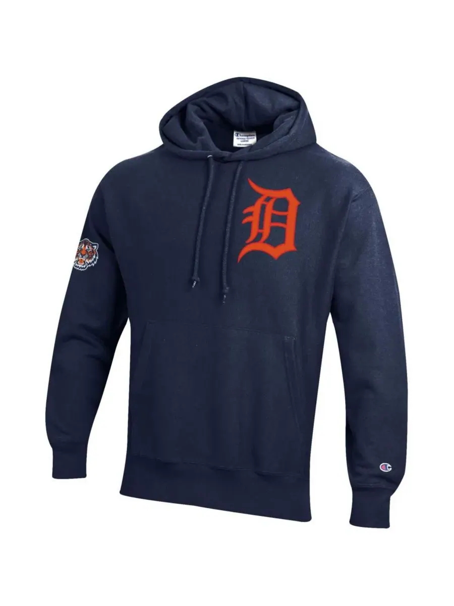 Худи с вышитым шерстяным патчем Champion Reverse Weave, Detroit Tigers — изображение 2 из 3, темно-синий
