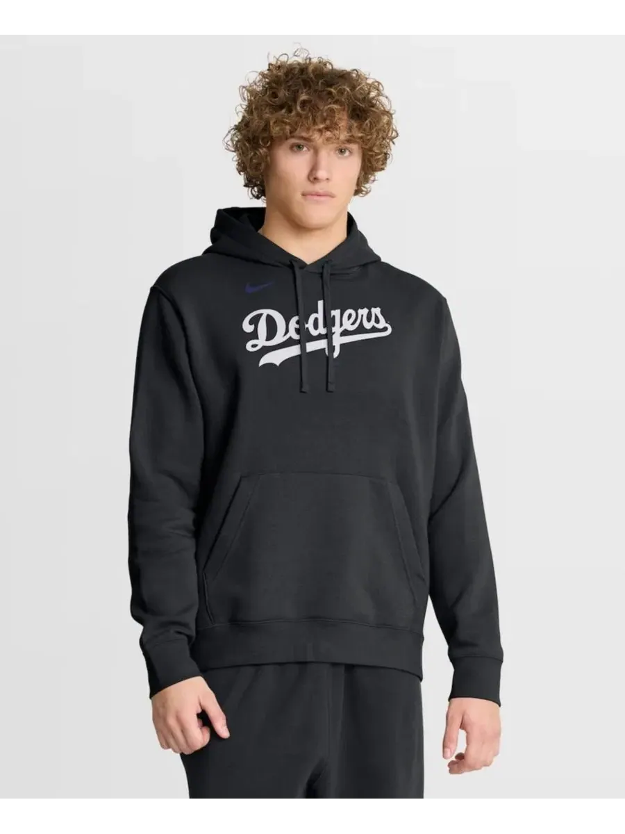 Худи с капюшоном и флисовой подкладкой Los Angeles Dodgers Dri-Fit Club Nike — изображение 1 из 5, черный