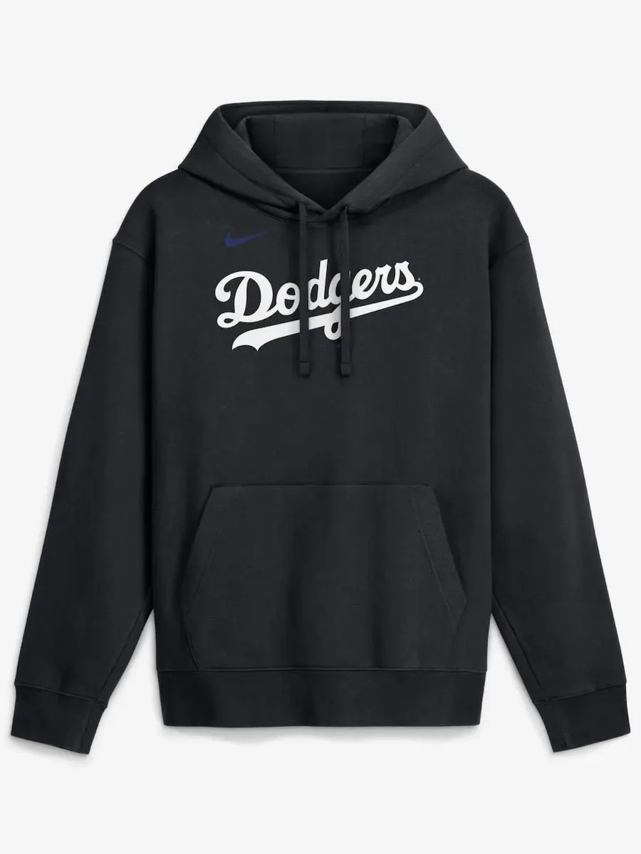 Худи с капюшоном и флисовой подкладкой Los Angeles Dodgers Dri-Fit Club Nike — изображение 2 из 5, черный