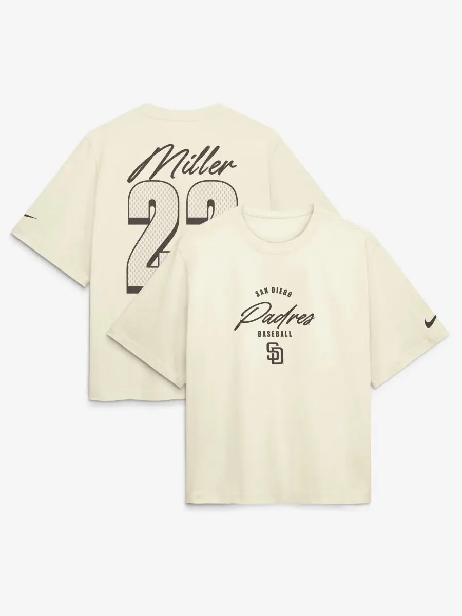 Футболка с длинным рукавом Nike, модель Mason Miller San Diego Padres Boxy Name & Number — изображение 1 из 3, бежевый