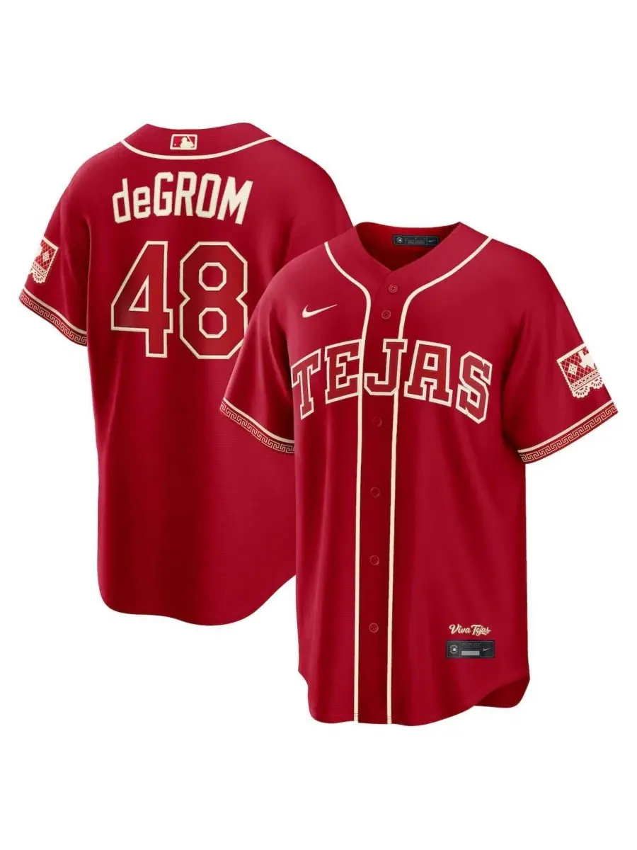 Футболка Nike с коротким рукавом Jacob DeGrom Red Texas Rangers 2026 City Connect Stadium Jersey — изображение 1 из 7