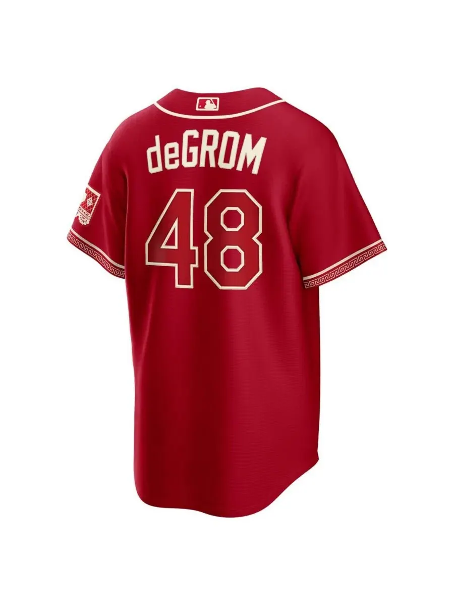 Футболка Nike с коротким рукавом Jacob DeGrom Red Texas Rangers 2026 City Connect Stadium Jersey — изображение 3 из 7