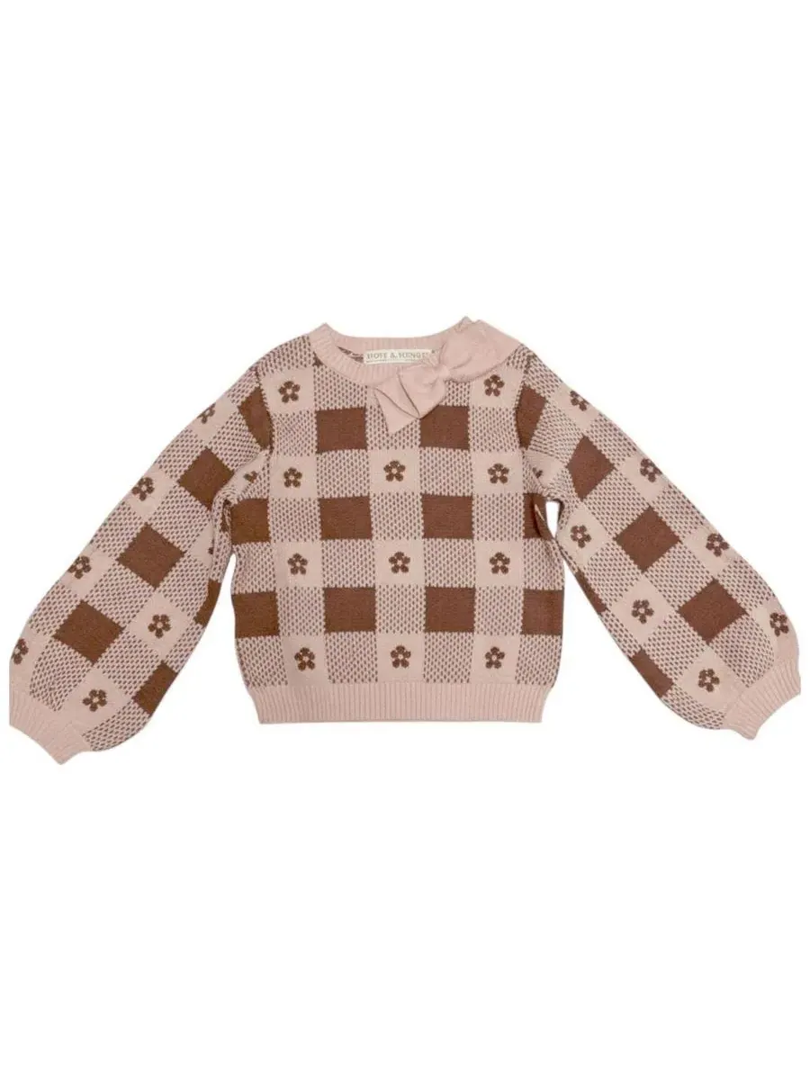 Свитер из органического хлопка с бантом и интарсией, модель Bow Detail Intarsia Hope & Henry — изображение 1 из 6