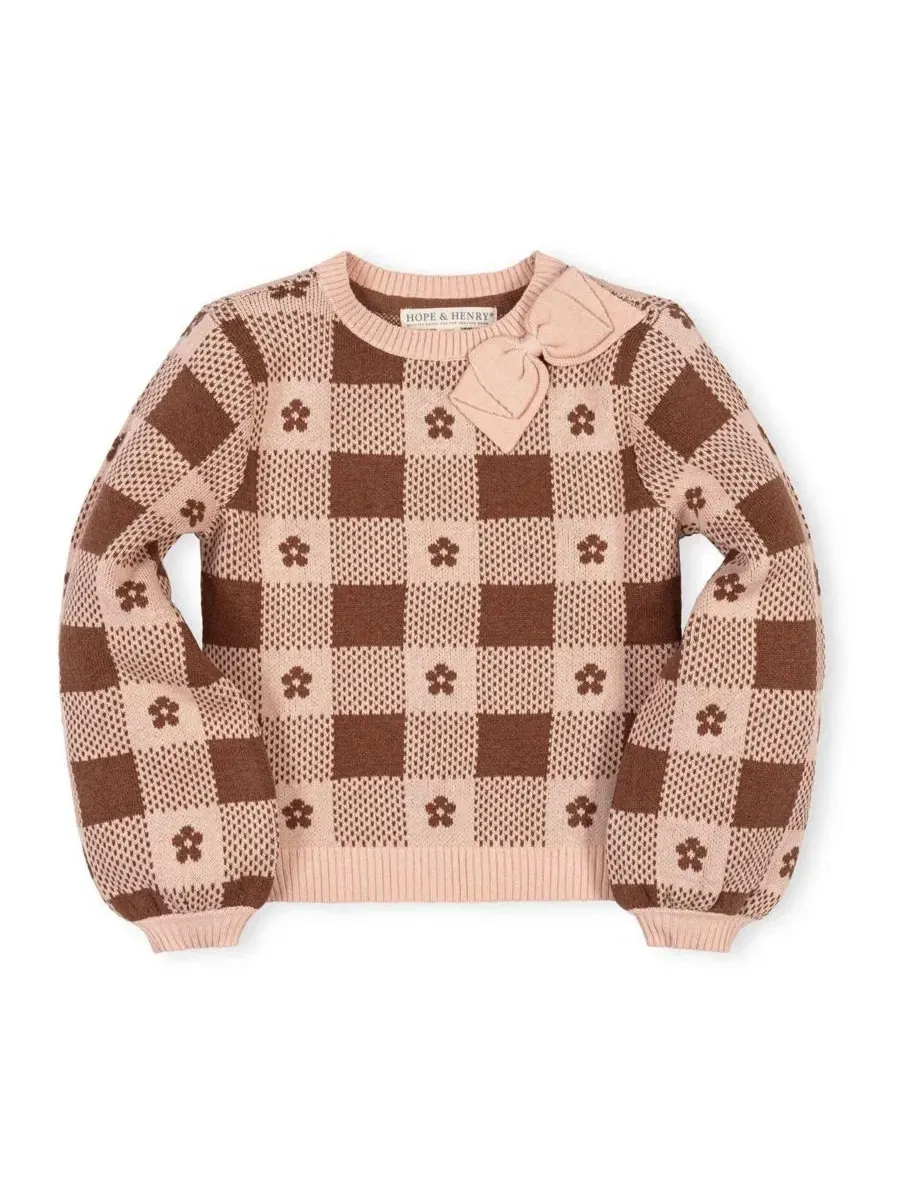 Свитер из органического хлопка с бантом и интарсией, модель Bow Detail Intarsia Hope & Henry — изображение 4 из 6