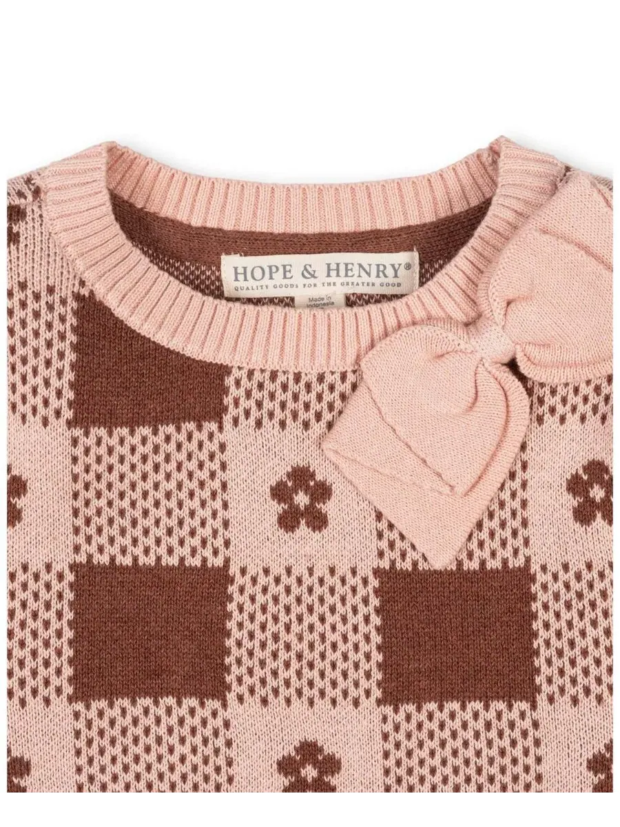 Свитер из органического хлопка с бантом и интарсией, модель Bow Detail Intarsia Hope & Henry — изображение 5 из 6