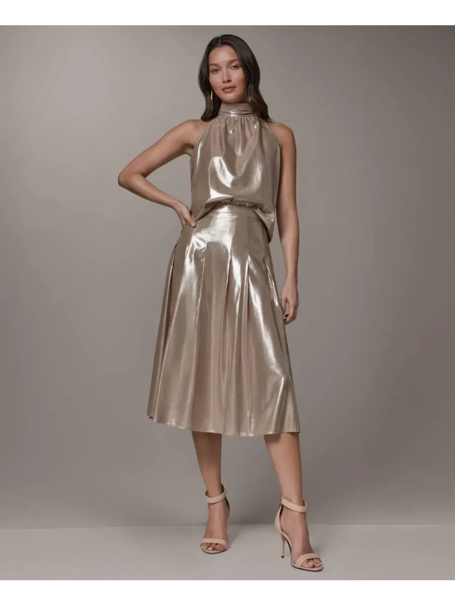 Юбка миди с плиссе и металлическим блеском Donna Karan New York, Snow Petl — изображение 6 из 8