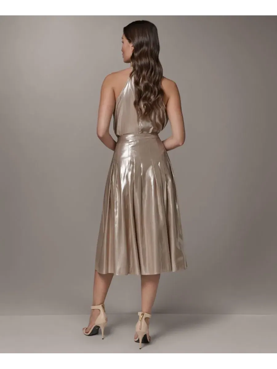 Юбка миди с плиссе и металлическим блеском Donna Karan New York, Snow Petl — изображение 7 из 8